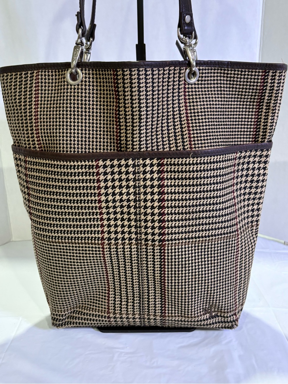 Ralph Lauren Beige and Brown Houndstooth Tote